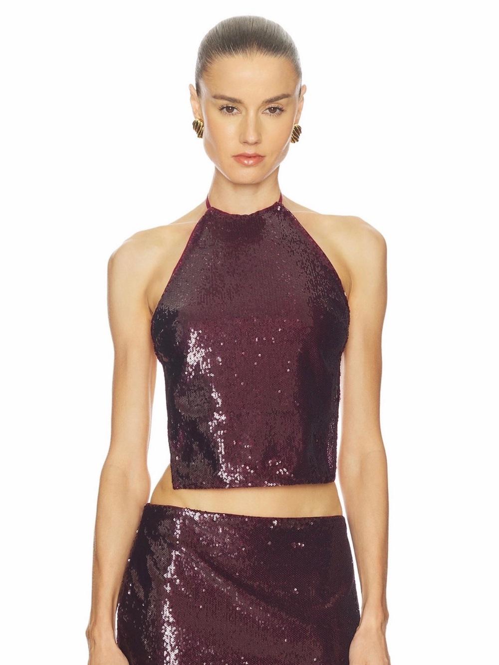 Camila Coelho Revolve Oxblood Burgundy Sequined Halter Neck Noella Top XXS NWT